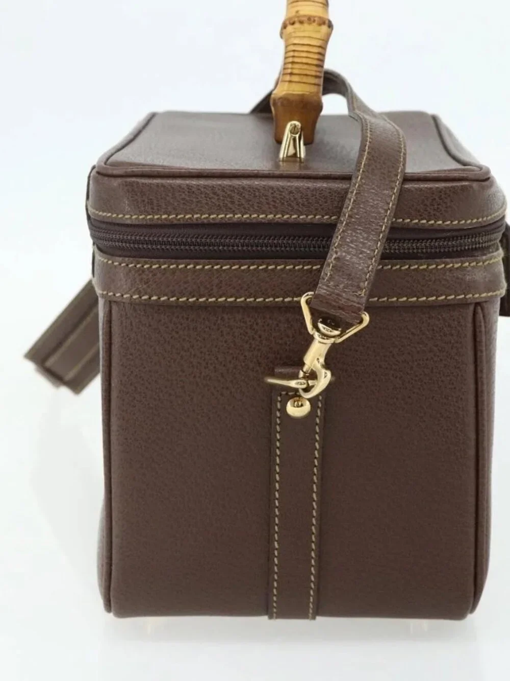 GUCCI Bamboo Hand Bag Leather 2way Brown Gold 013 2122 2491 Auth